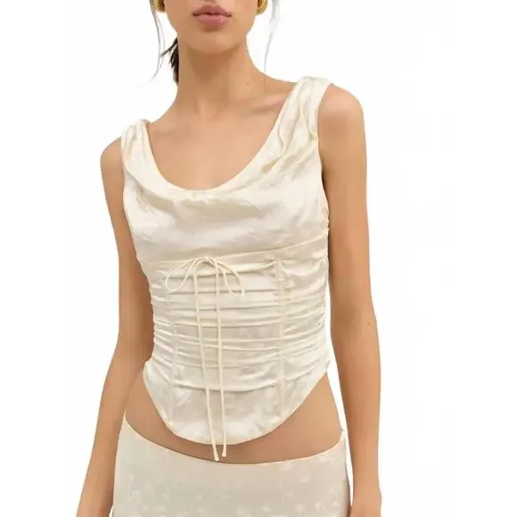 NEW FOR LOVE & LEMONS carla jacquard corset top in cream - Picture 1 of 4